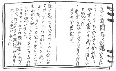 画像：塾とちがって自分のペースに合わせてやってくれるのがいいと思いました。ラインで写メをしていつでもわからないところを聞けるのがいいと思いました。