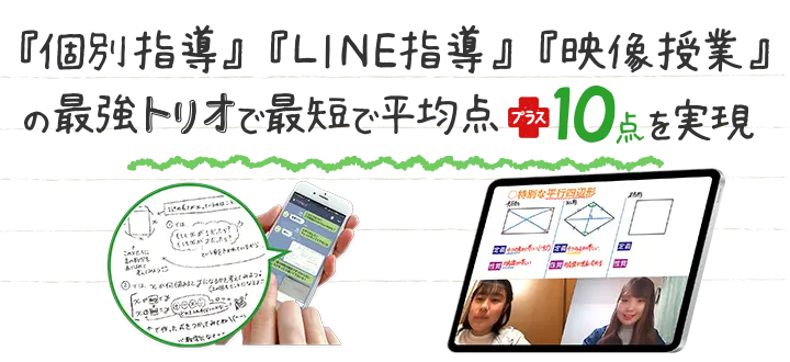 『個別指導』『LINE指導』『映像授業』の最強トリオで最短で平均点